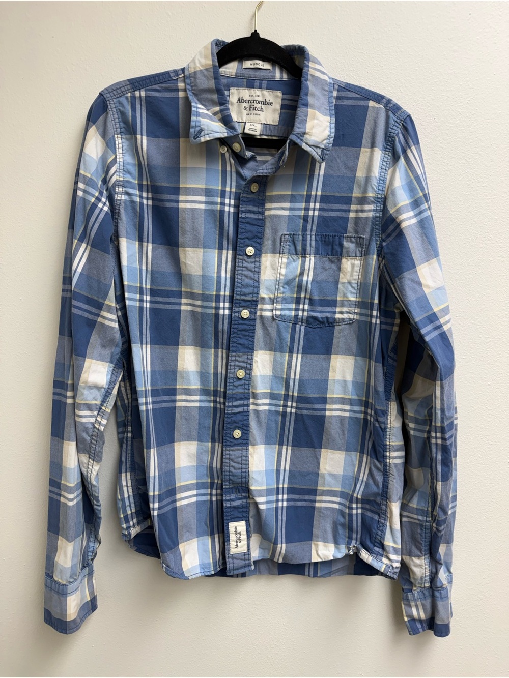 Vintage Abercrombie & Fitch Blue and White Plaid Button-Down Shirt